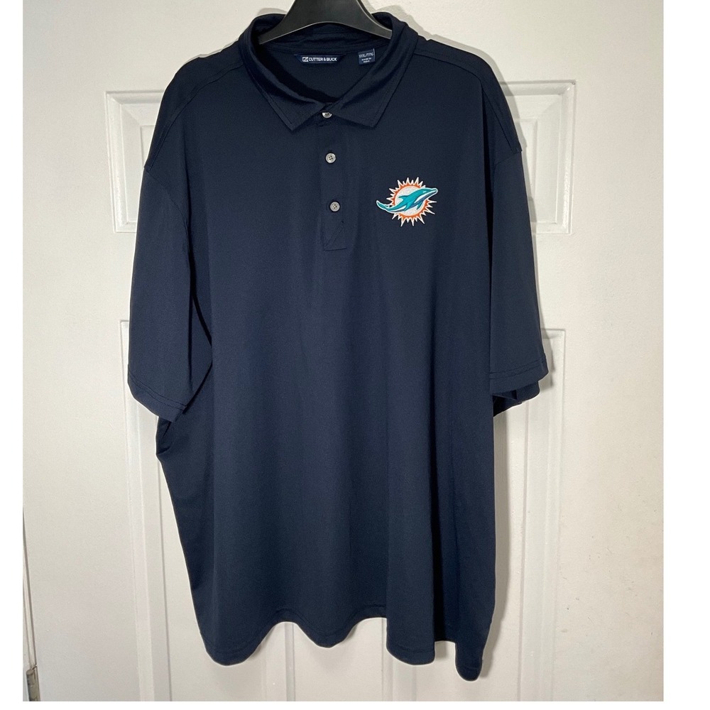 Cutter & Buck Miami Dolphins Polo Shirt Mens XXXL Navy Blue Performance NFL